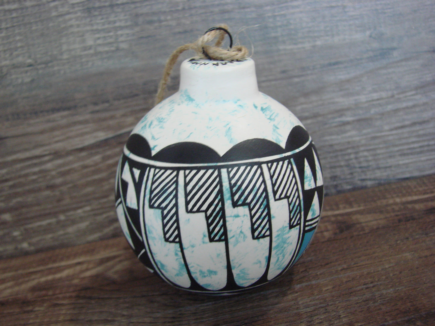 Native American Acoma Indian Hand Painted Fine Line Ornament by T. Sal