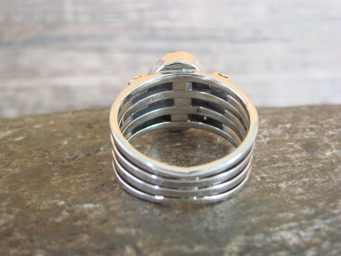 Native American Sterling Silver & Turquoise Ring Signed Yazzie - Size 9