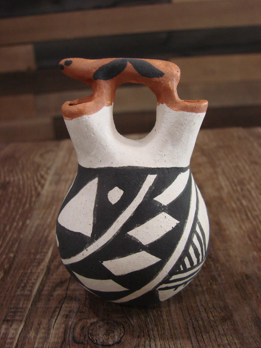 Small Native American Acoma Hand Painted Clay Wedding Vase by Leno