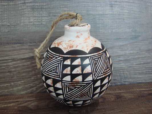 Native American Acoma Indian Hand Painted Fine Line Ornament by T. Sal