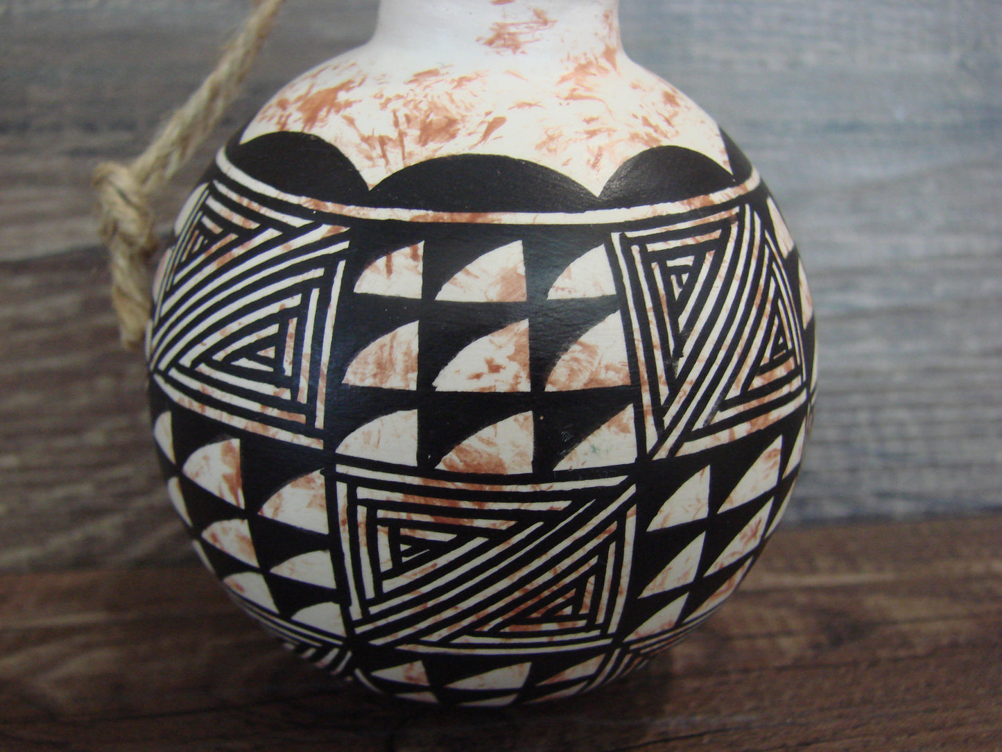 Native American Acoma Indian Hand Painted Fine Line Ornament by T. Sal