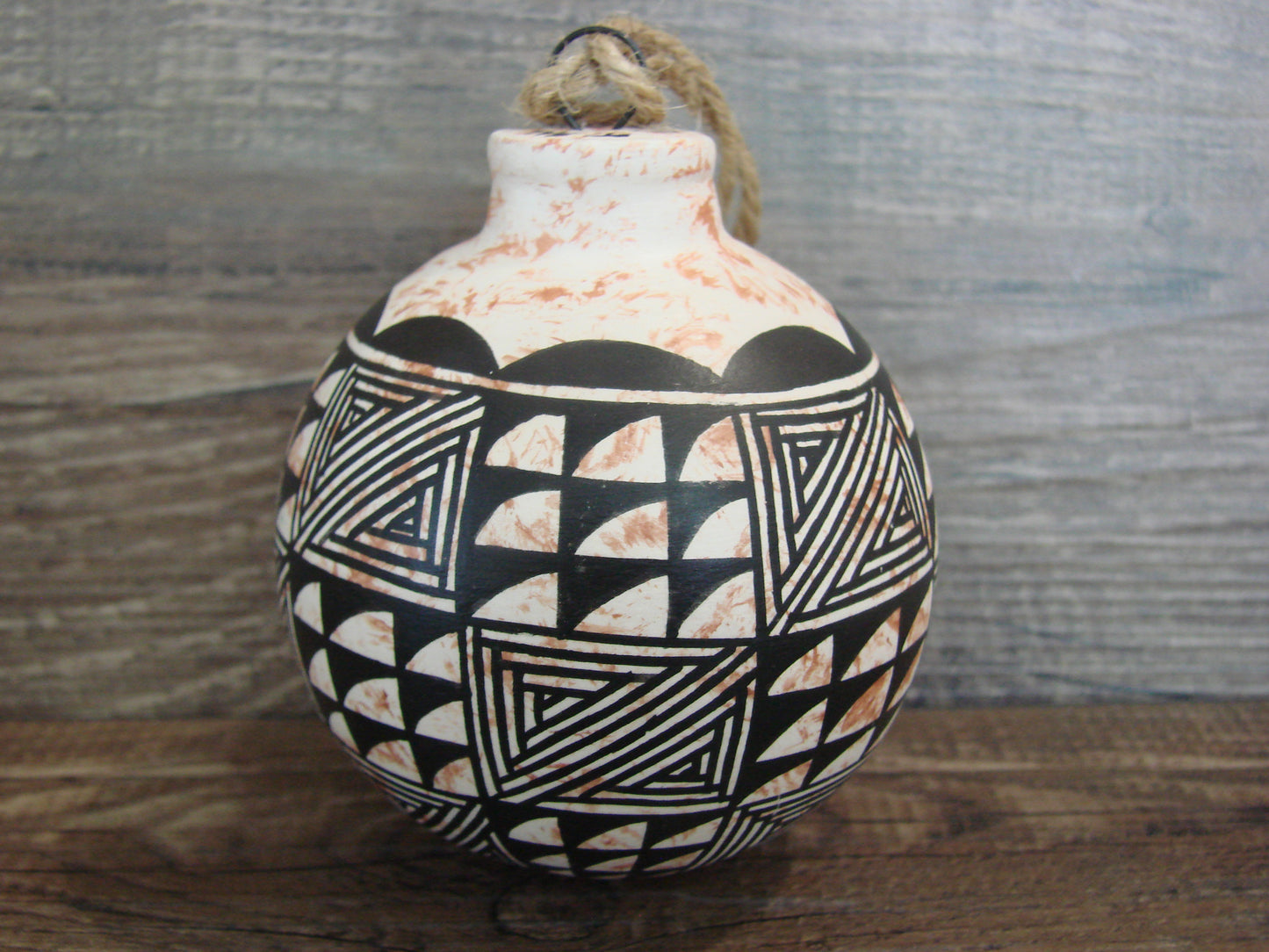 Native American Acoma Indian Hand Painted Fine Line Ornament by T. Sal