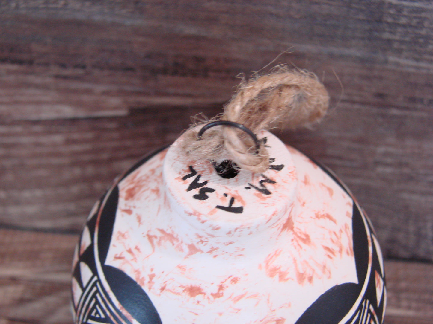 Native American Acoma Indian Hand Painted Fine Line Ornament by T. Sal