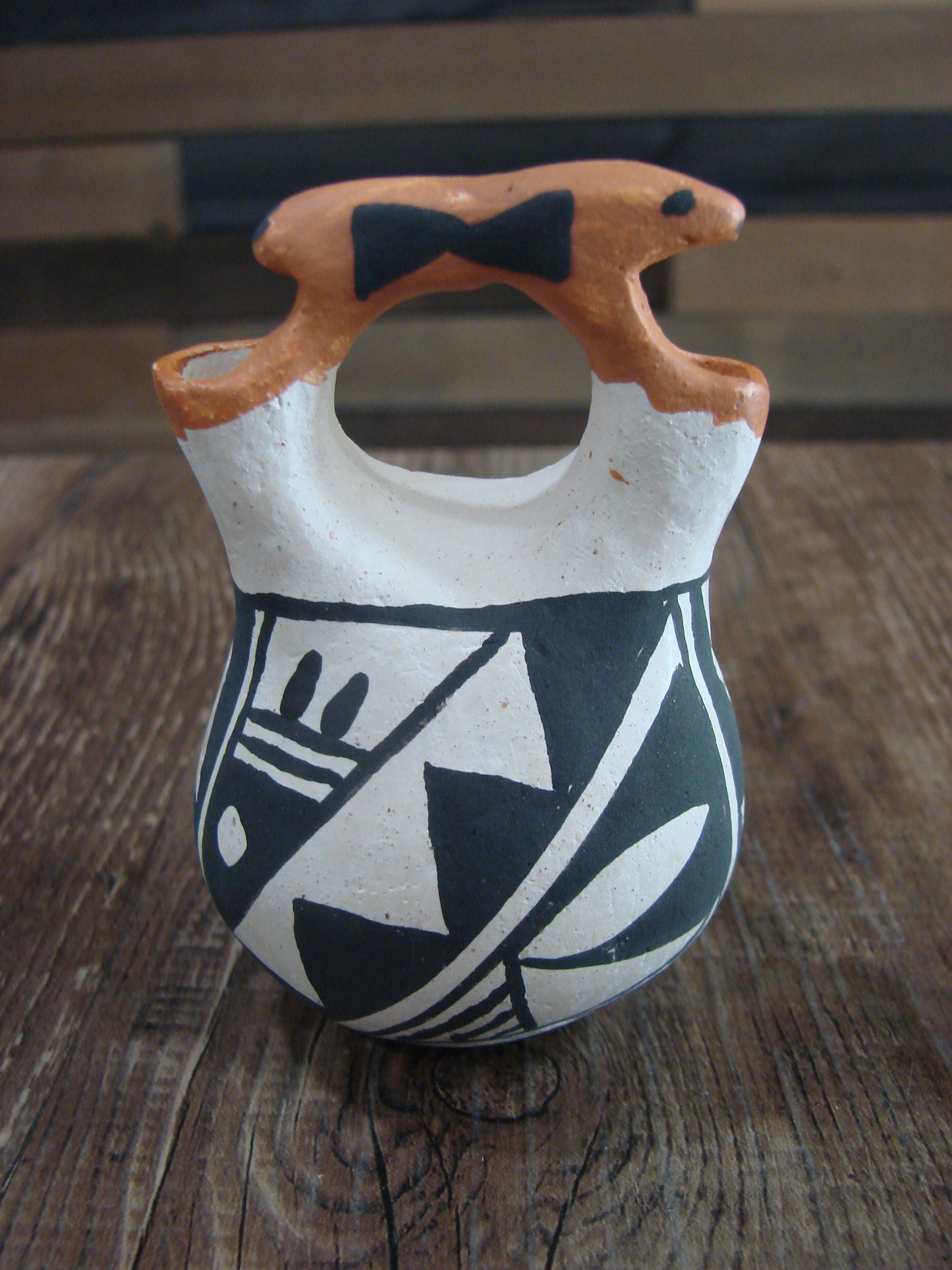 Small Native American Acoma Hand Painted Clay Wedding Vase by Leno