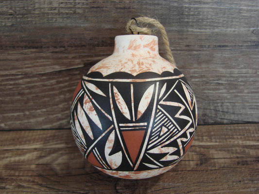 Native American Acoma Indian Hand Painted Fine Line Ornament by T. Sal