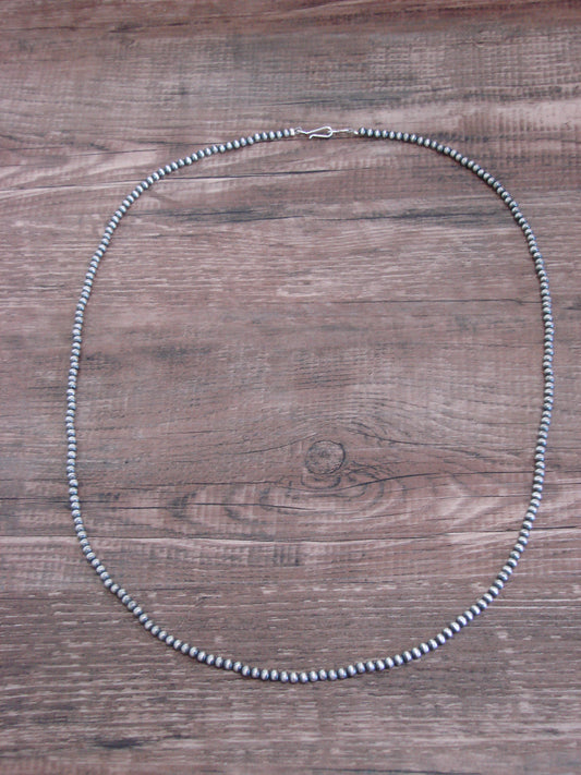Native American Sterling Silver 3mm Navajo Pearl 24" Necklace - Mariano