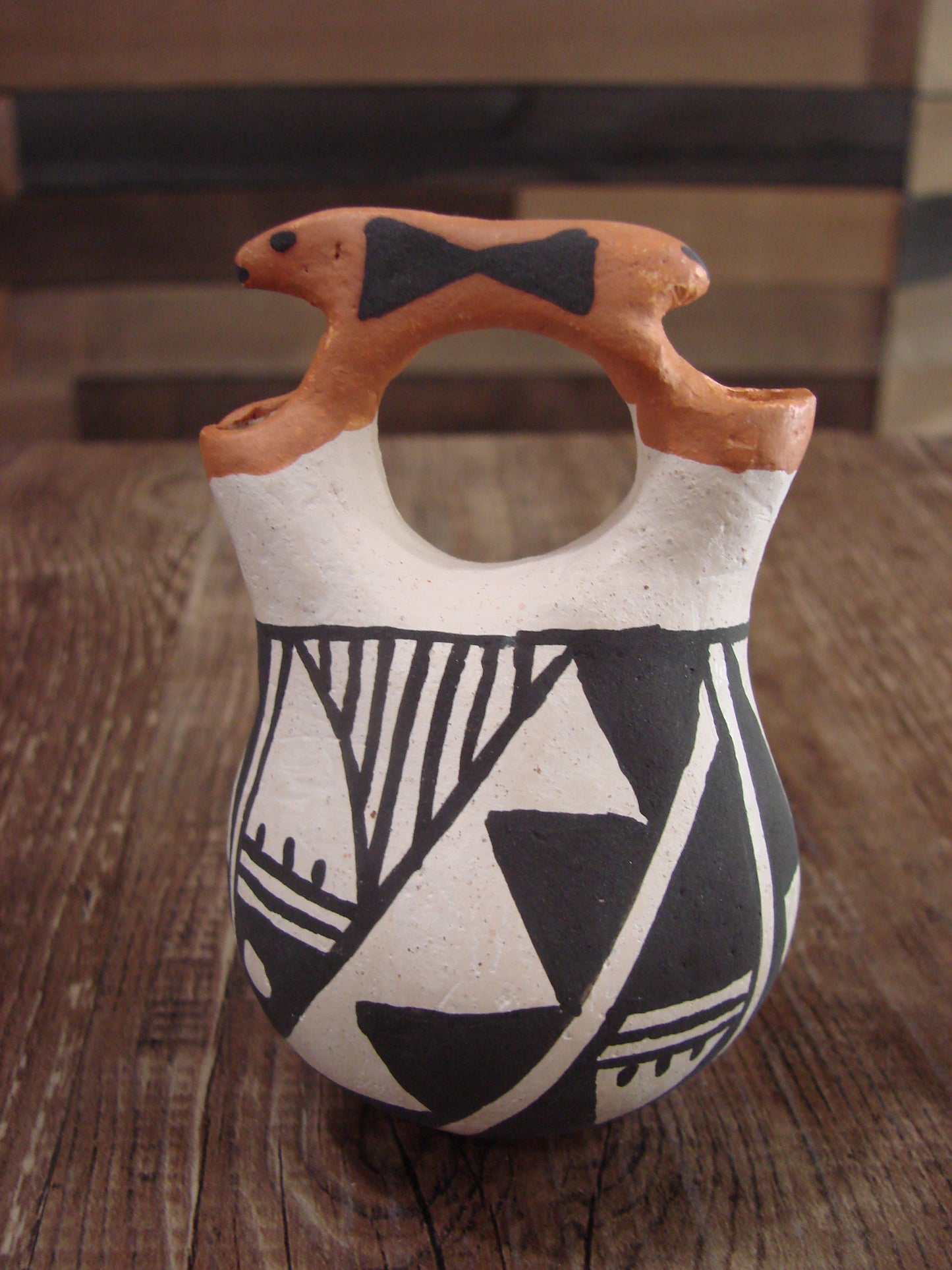 Small Native American Acoma Hand Painted Clay Wedding Vase by Leno