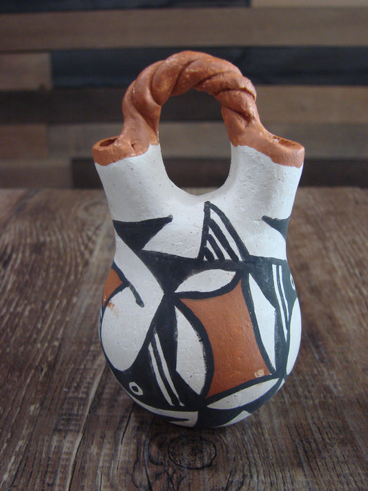 Small Native American Acoma Hand Painted Clay Wedding Vase by Leno