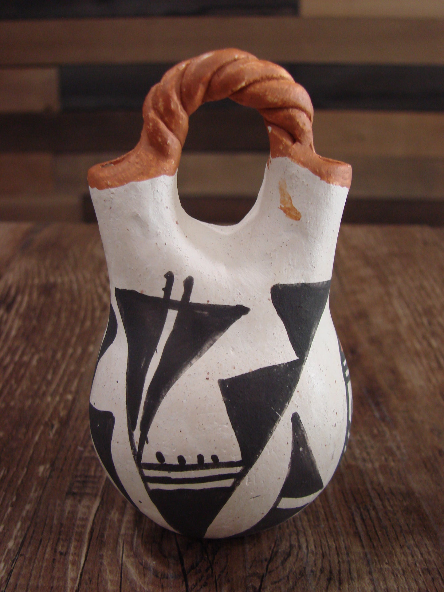 Small Native American Acoma Hand Painted Clay Wedding Vase by Leno