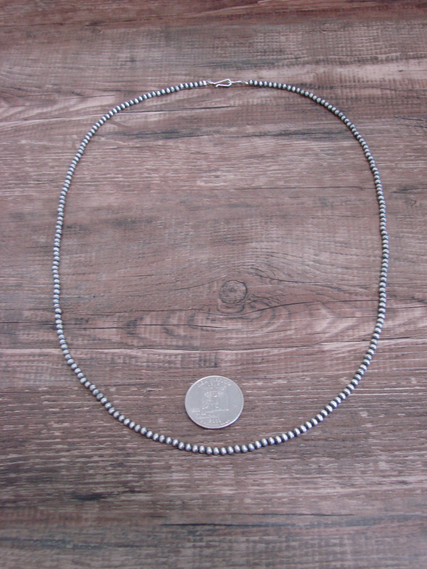 Native American Sterling Silver 3mm Navajo Pearl 24" Necklace - Mariano