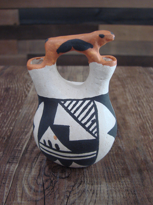 Small Native American Acoma Hand Painted Clay Wedding Vase by Leno
