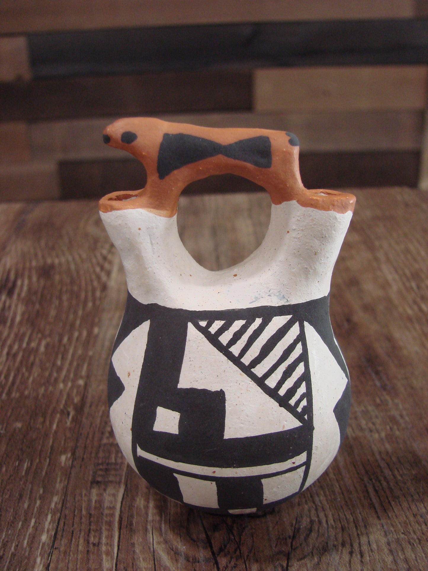 Small Native American Acoma Hand Painted Clay Wedding Vase by Leno