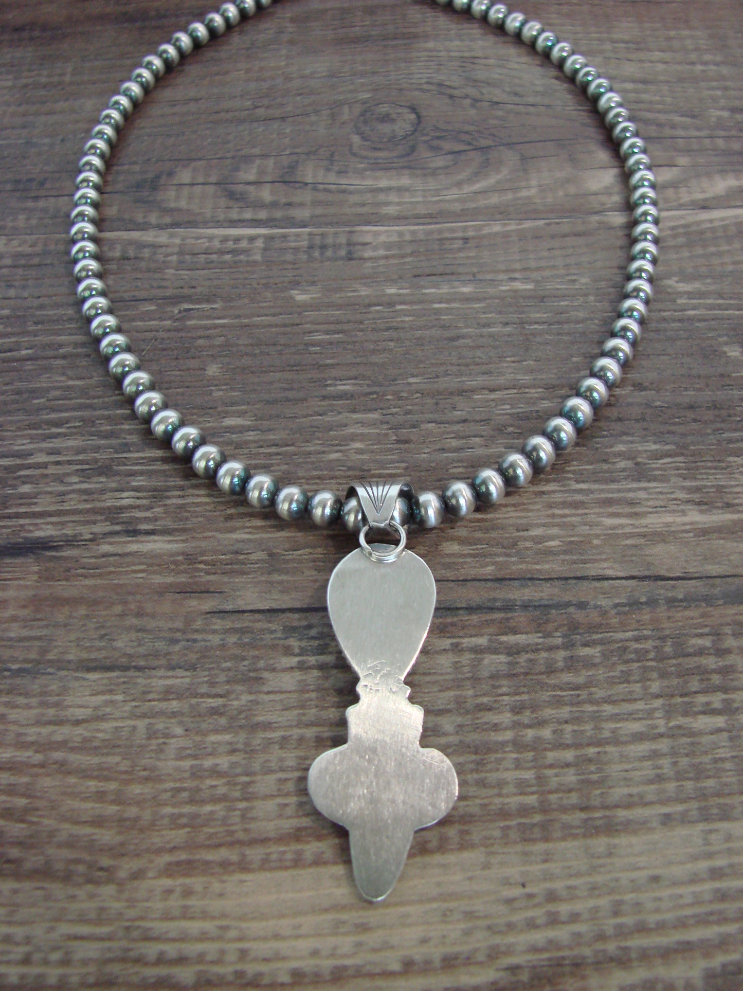 Native American 16" Sterling Silver & Turquoise Navajo Pearl Necklace by McCarthy