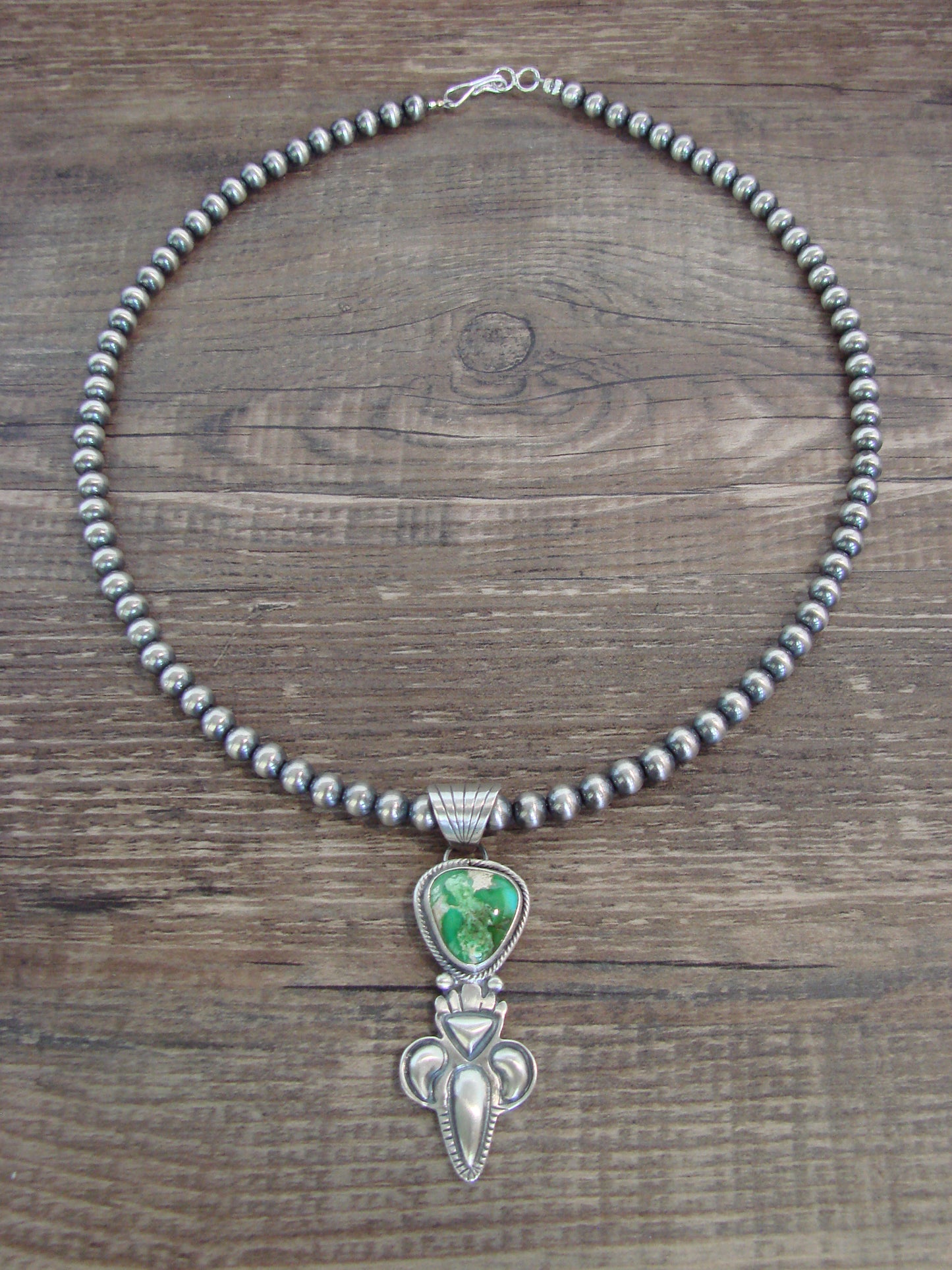 Native American 16" Sterling Silver & Turquoise Navajo Pearl Necklace by McCarthy