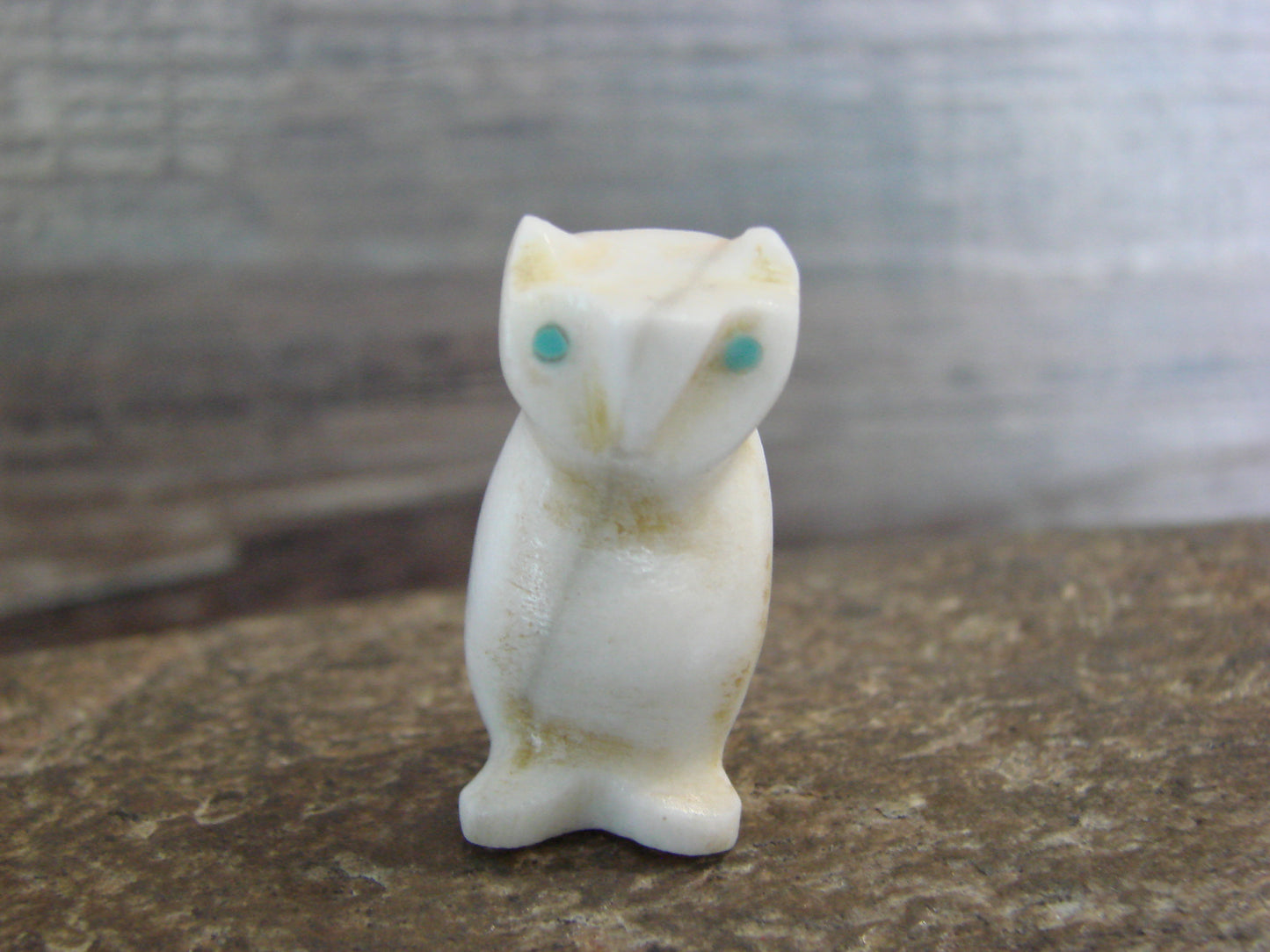 Native American Indian Hand Carved Alabaster Owl Fetish - B. Phillips