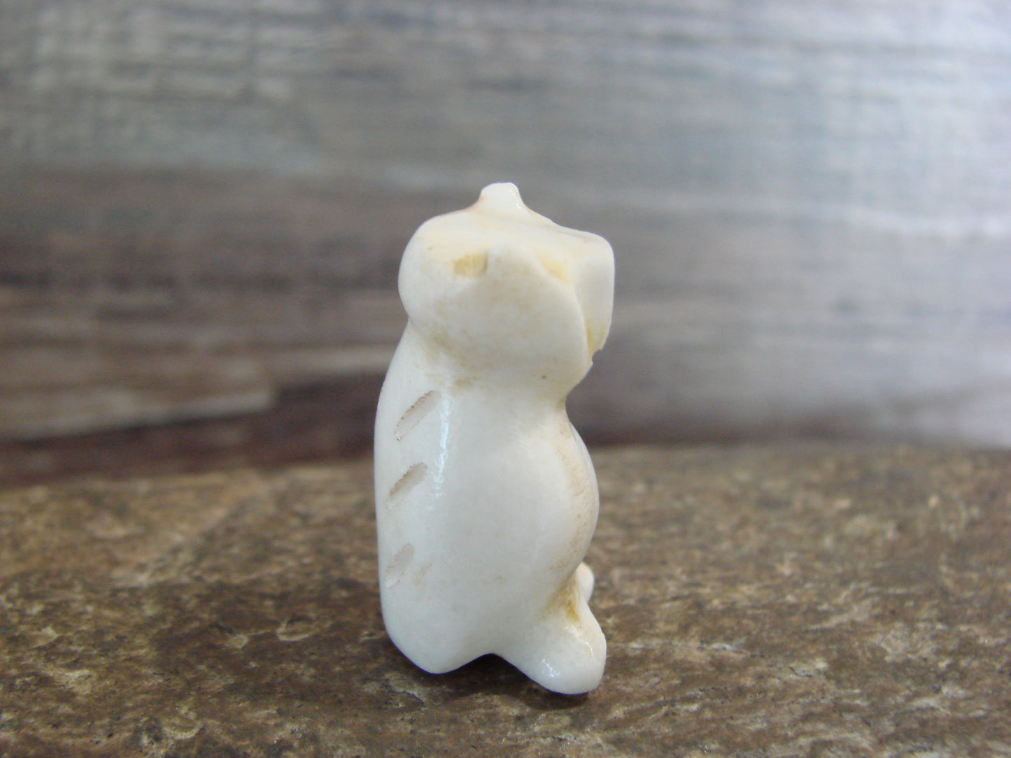Native American Indian Hand Carved Alabaster Owl Fetish - B. Phillips