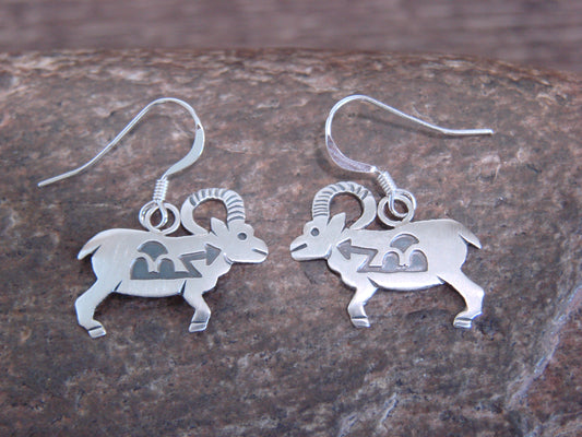 Native American Sterling Silver Ram Dangle Earrings by Gene