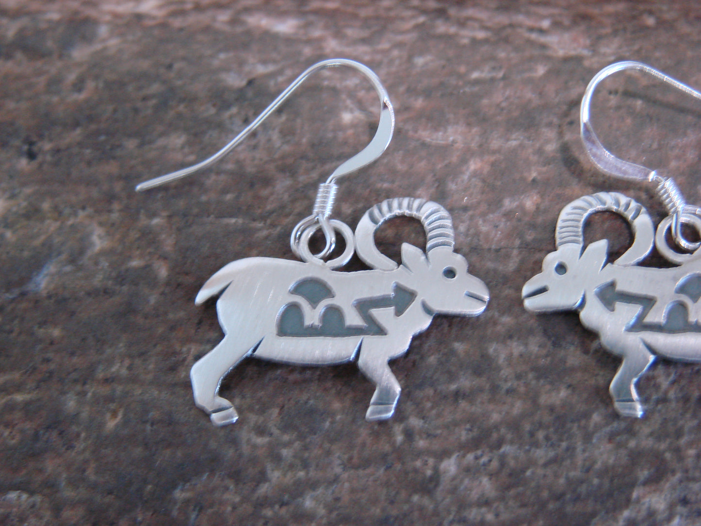 Native American Sterling Silver Ram Dangle Earrings by Gene