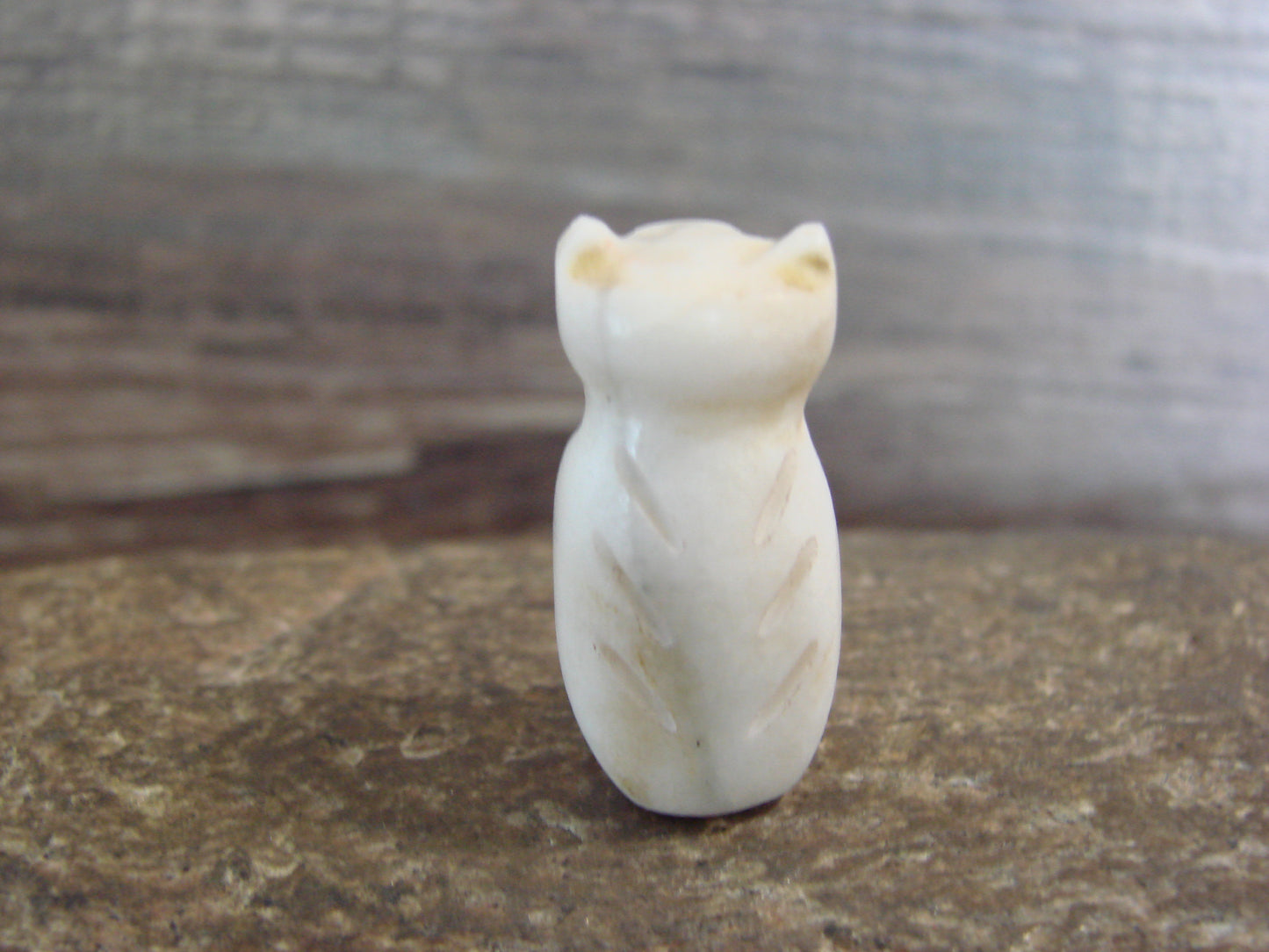 Native American Indian Hand Carved Alabaster Owl Fetish - B. Phillips