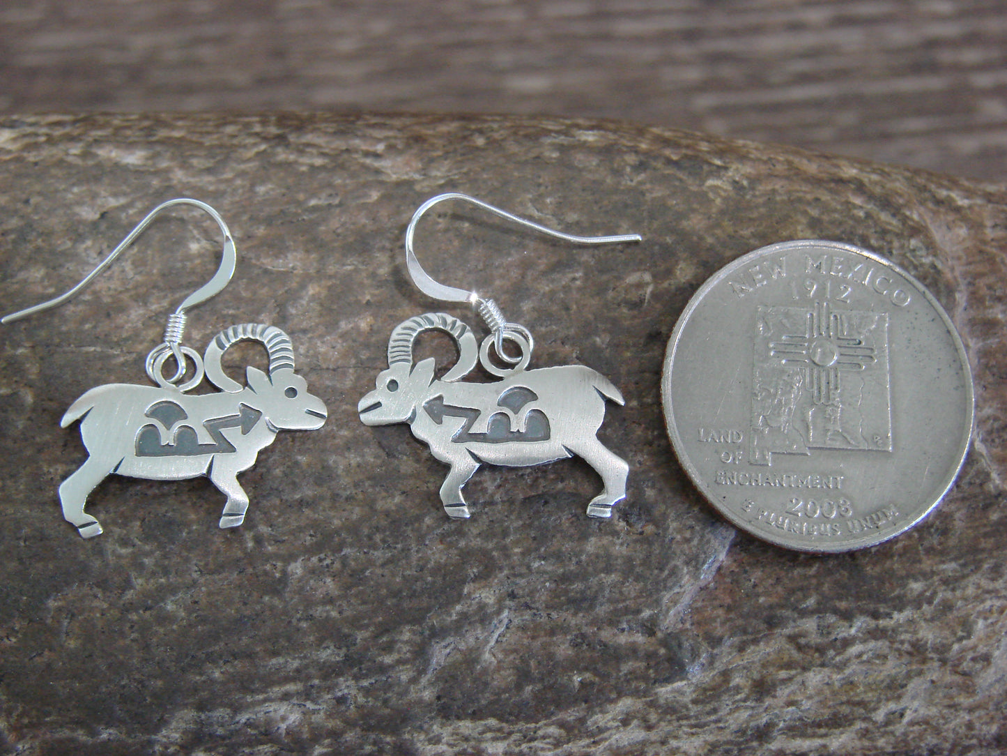 Native American Sterling Silver Ram Dangle Earrings by Gene
