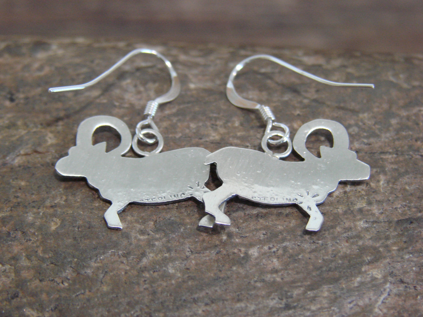 Native American Sterling Silver Ram Dangle Earrings by Gene