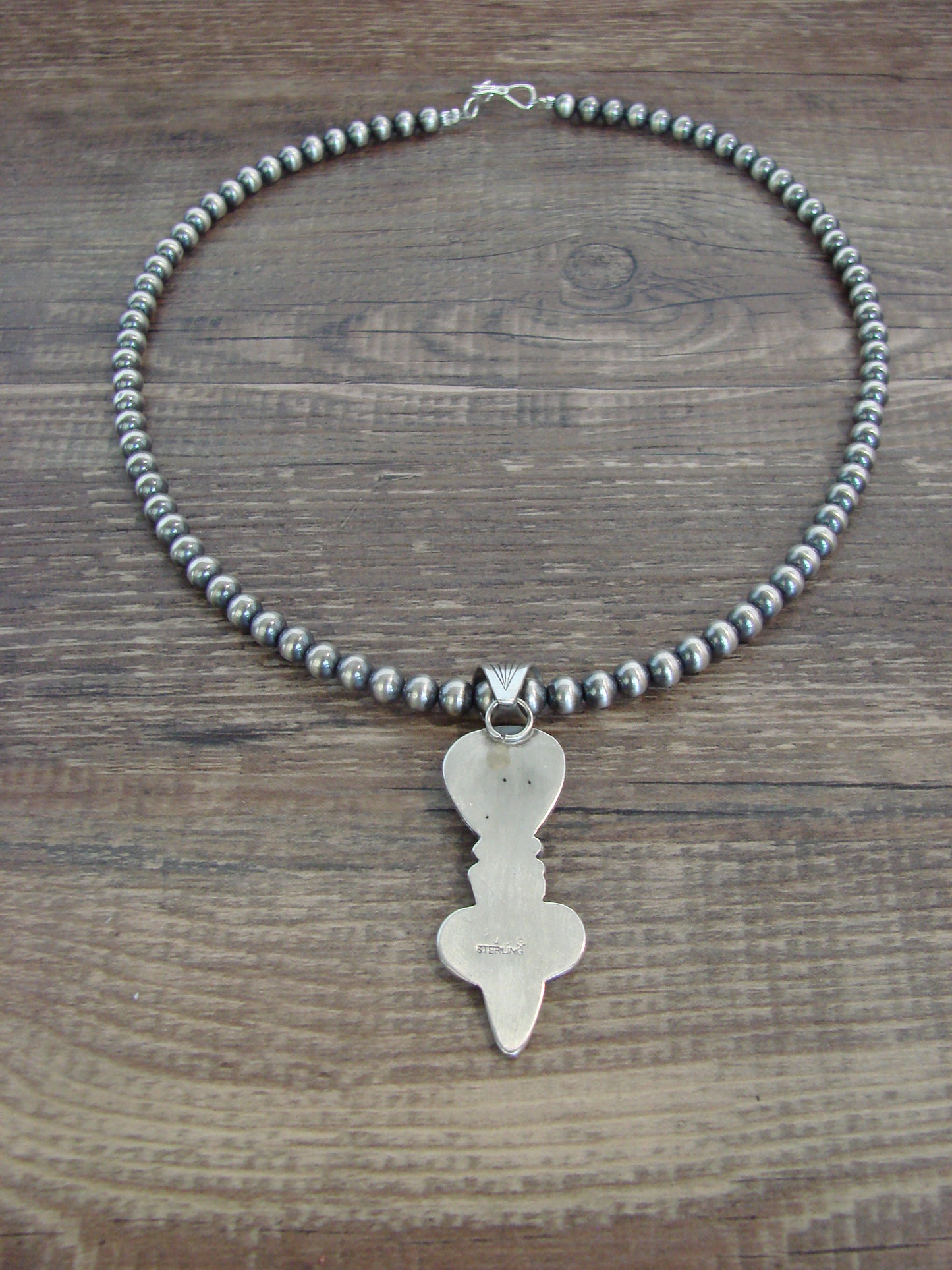 Native American 16" Sterling Silver & Turquoise Navajo Pearl Necklace by McCarthy