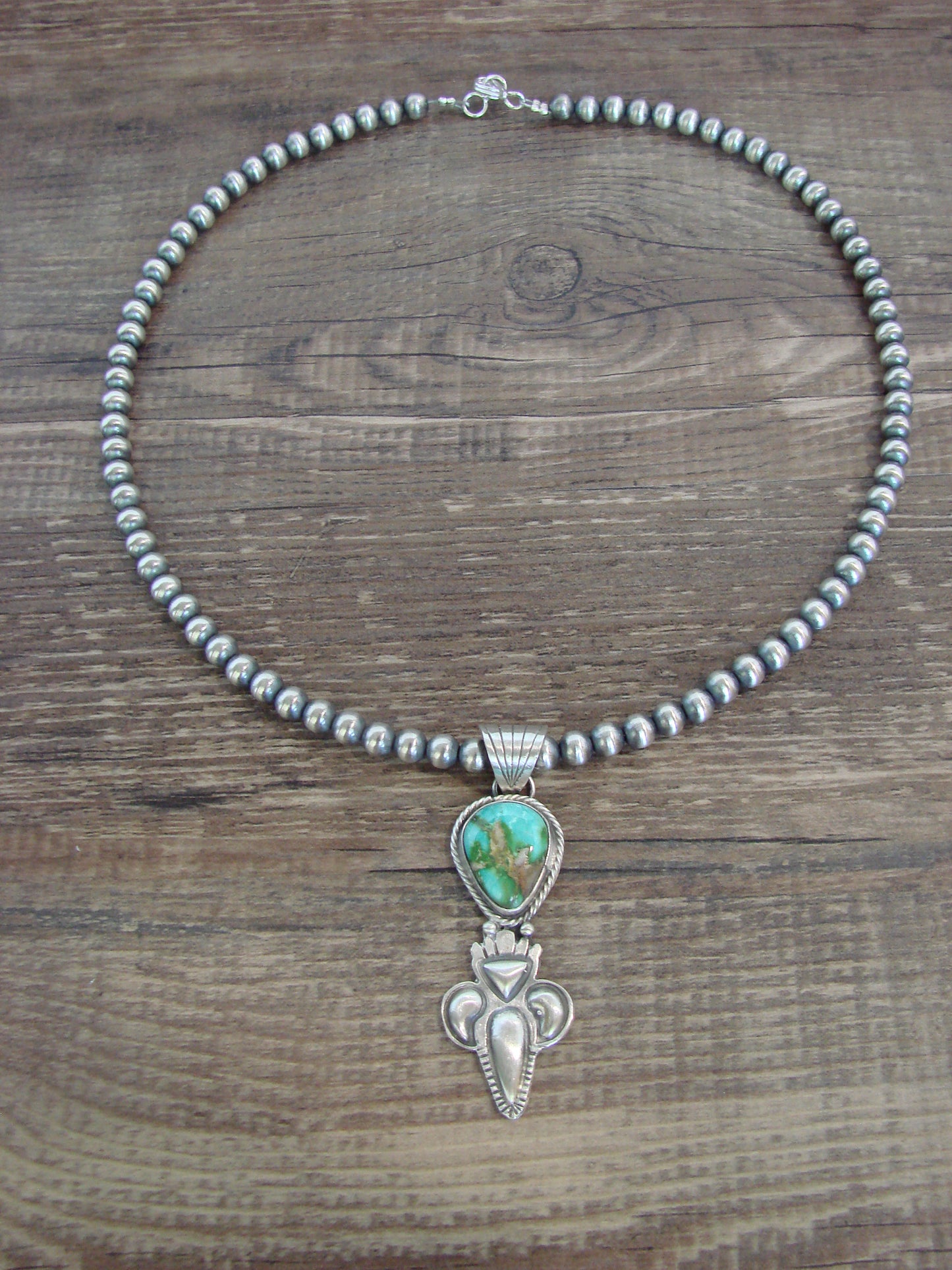 Native American 16" Sterling Silver & Turquoise Navajo Pearl Necklace by McCarthy