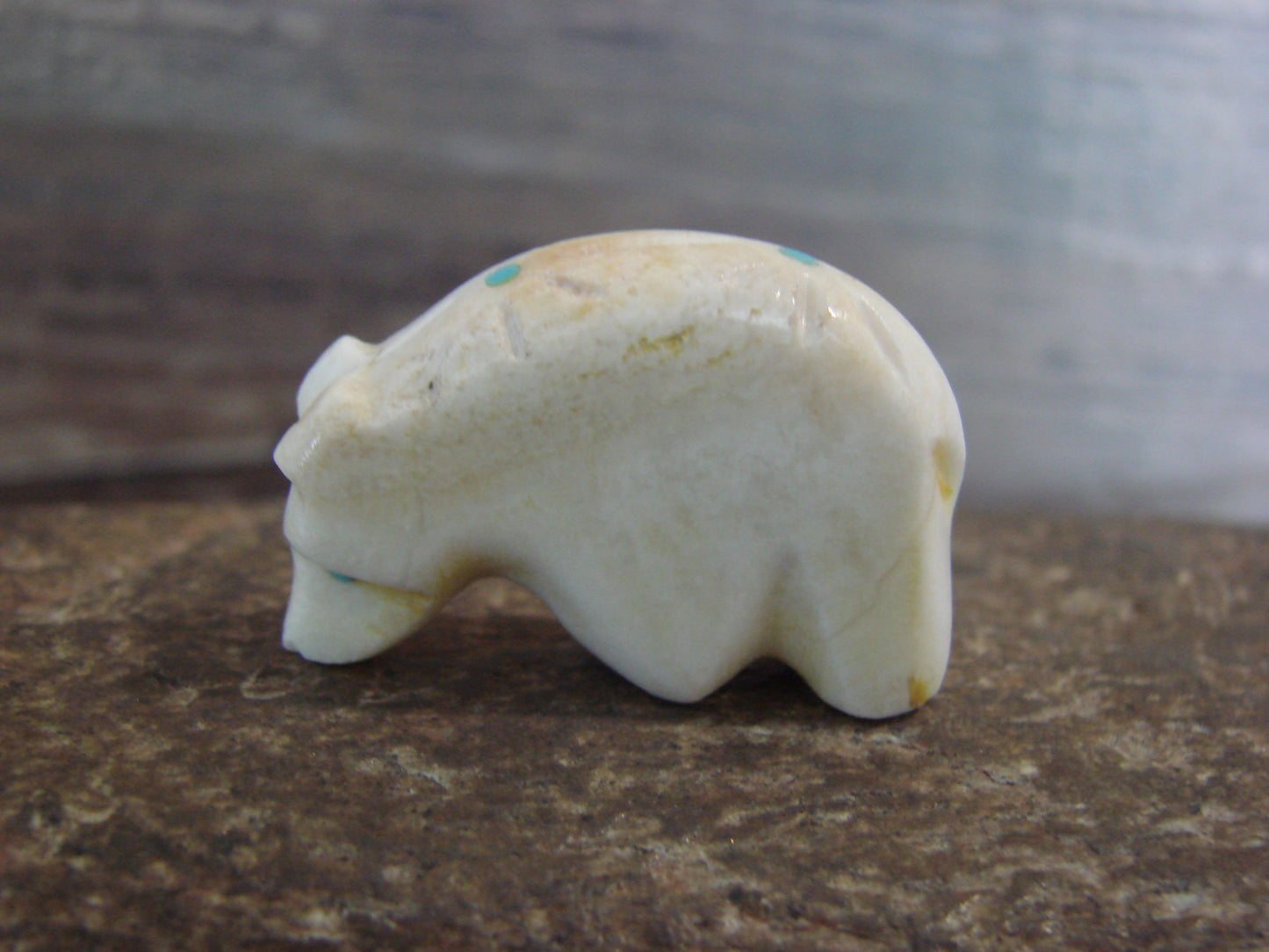 Native American Indian Hand Carved Alabaster Bear Fetish - B. Phillips