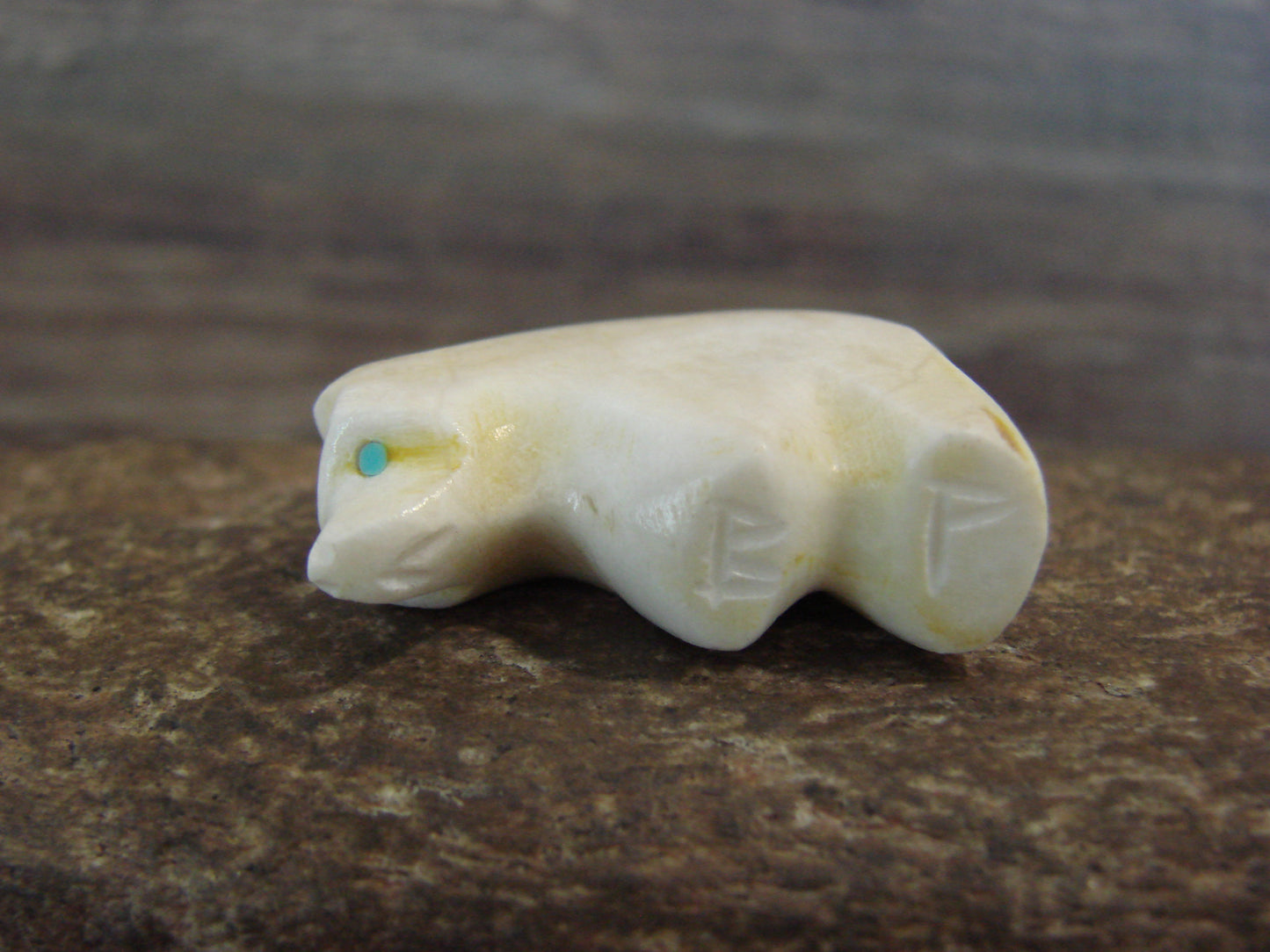Native American Indian Hand Carved Alabaster Bear Fetish - B. Phillips