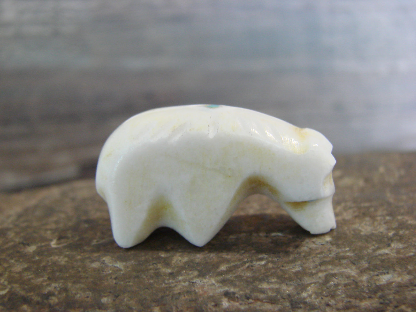 Native American Indian Hand Carved Alabaster Bear Fetish - B. Phillips