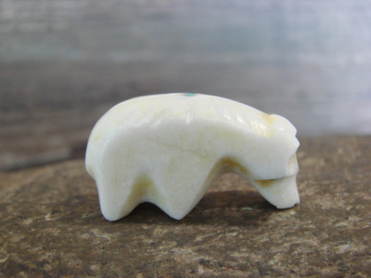 Native American Indian Hand Carved Alabaster Bear Fetish - B. Phillips