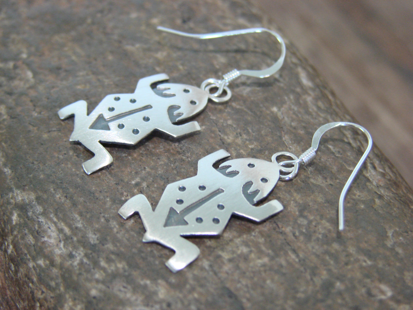 Native American Sterling Silver Horned Lizard Dangle Earrings by Gene