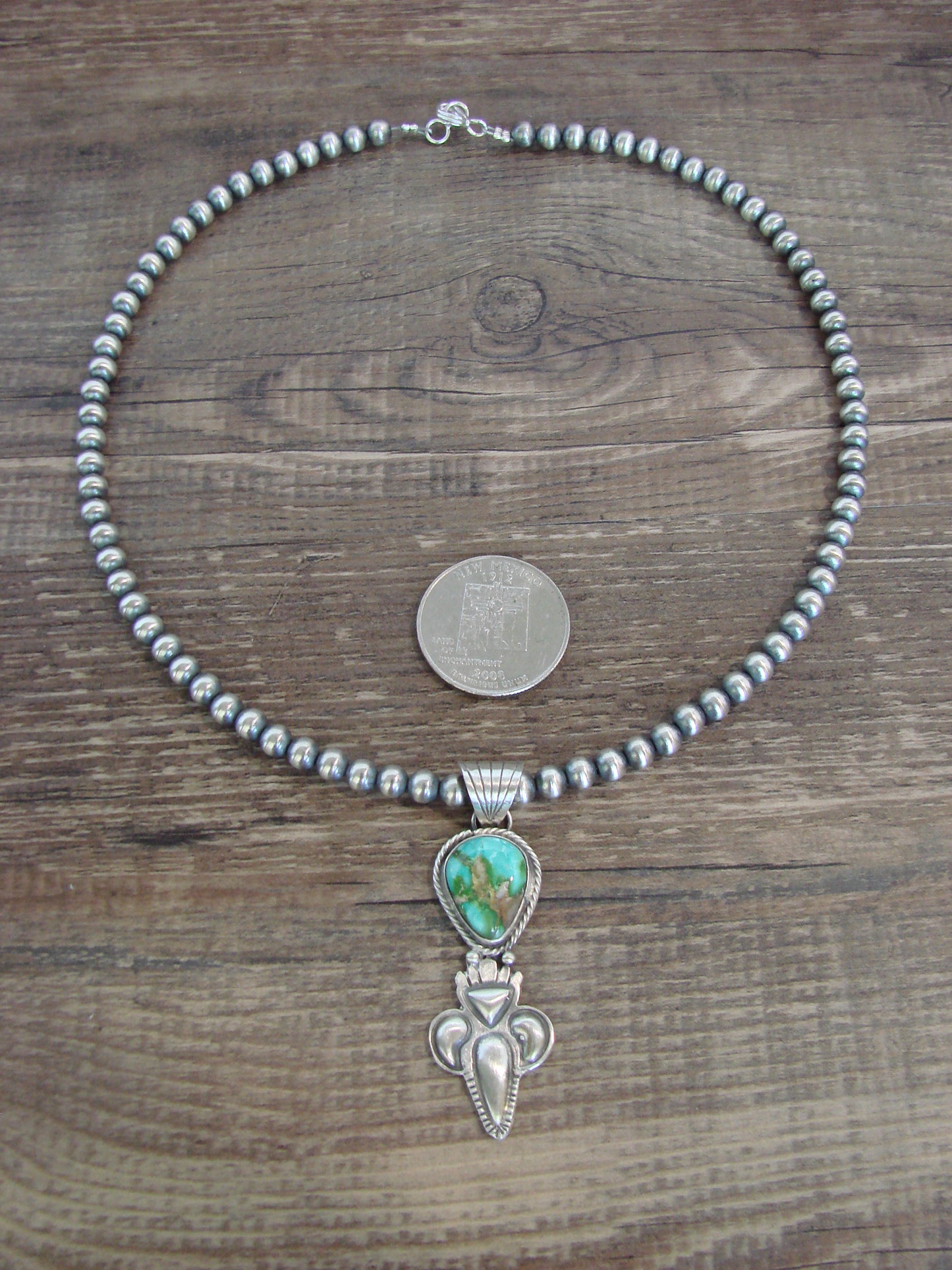 Native American 16" Sterling Silver & Turquoise Navajo Pearl Necklace by McCarthy