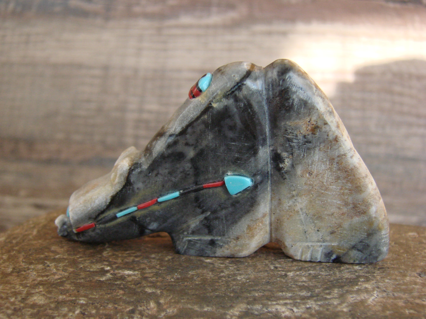 Native American Zuni Hand Carved Heart Line Bear Fetish- Lonjose