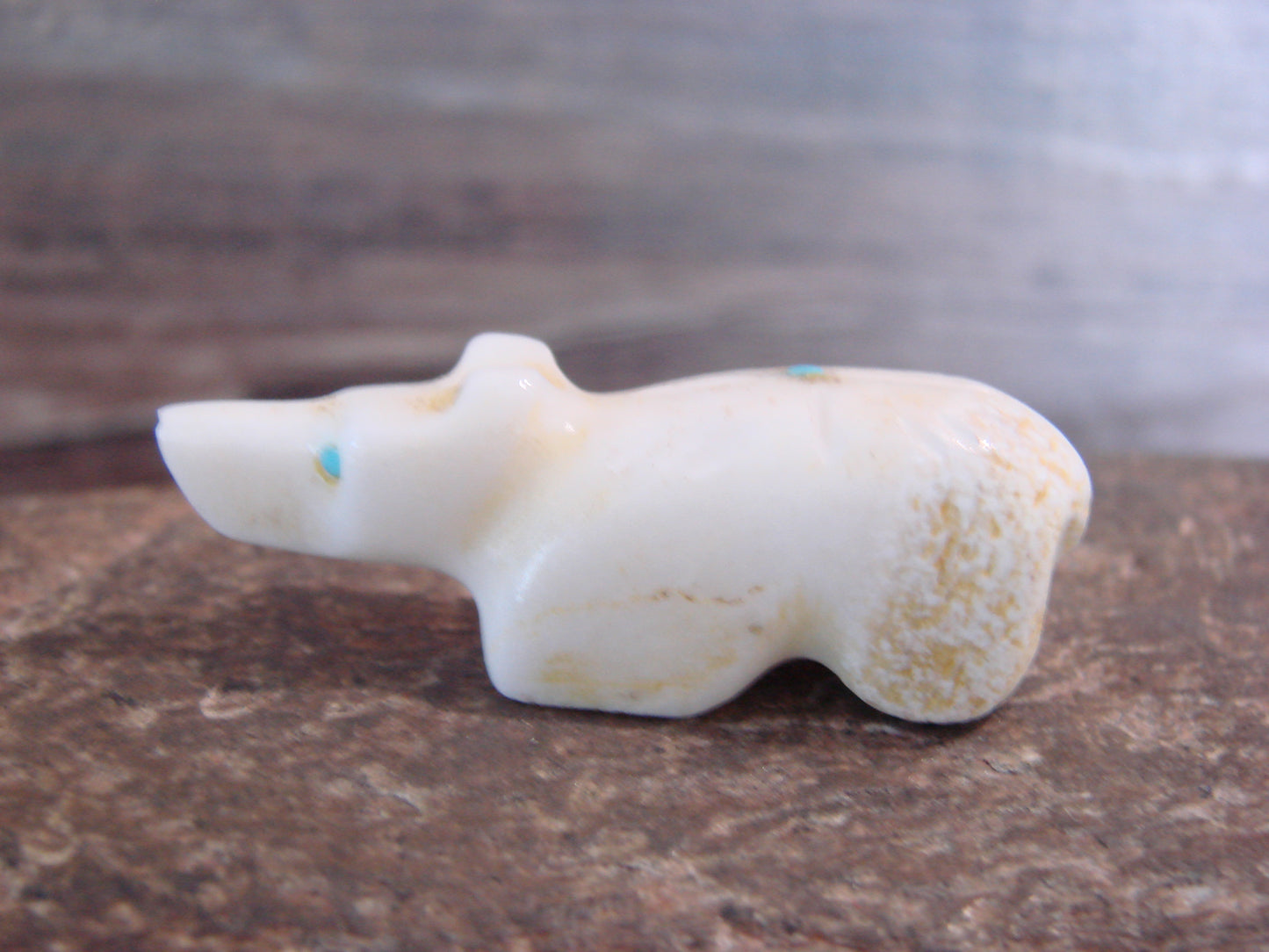 Native American Indian Hand Carved Alabaster Bear Fetish - B. Phillips
