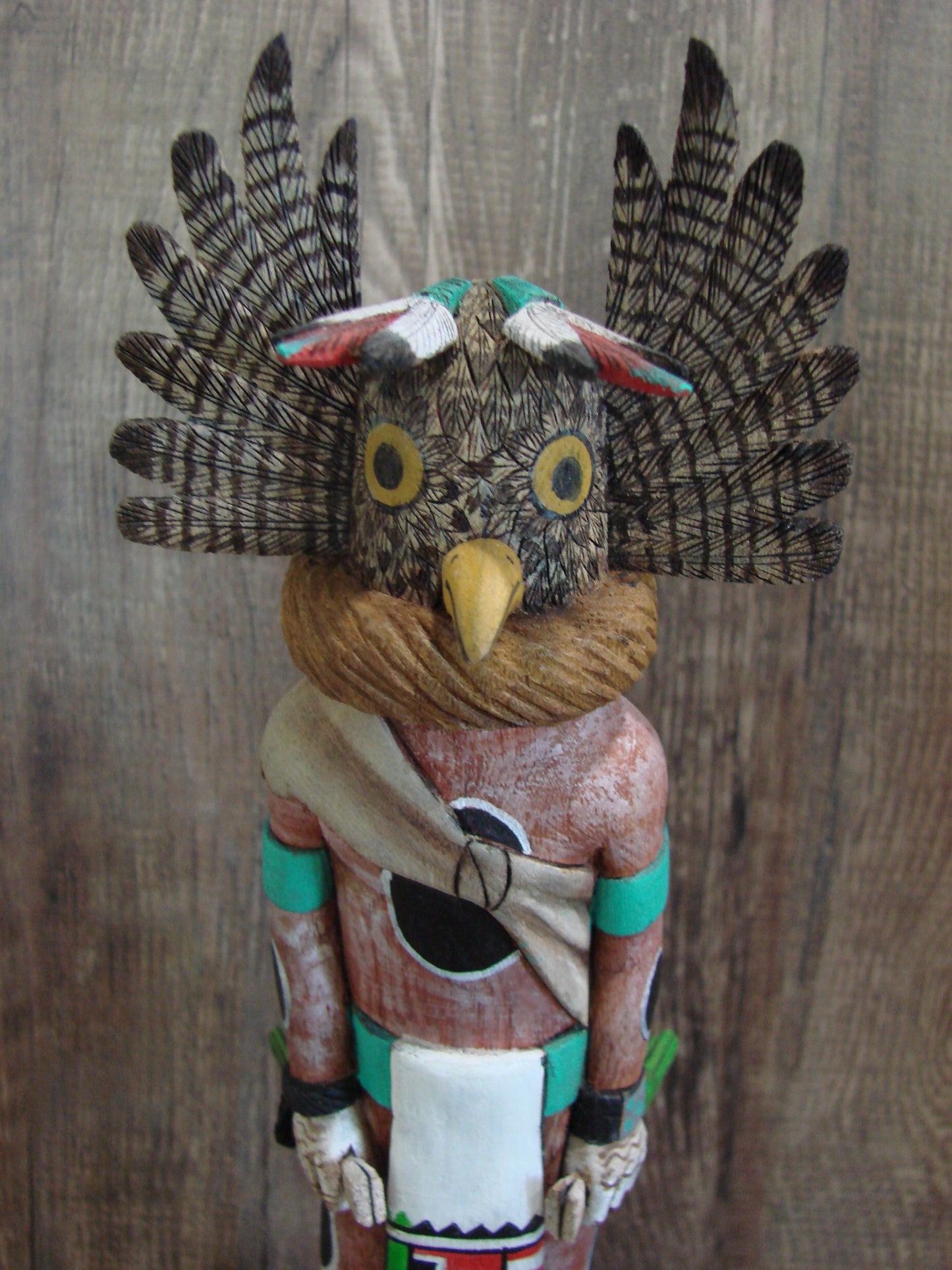 Hopi Indian Hand Carved Owl Warrior Shalako Kachina Dancer by Wilmer Kaye