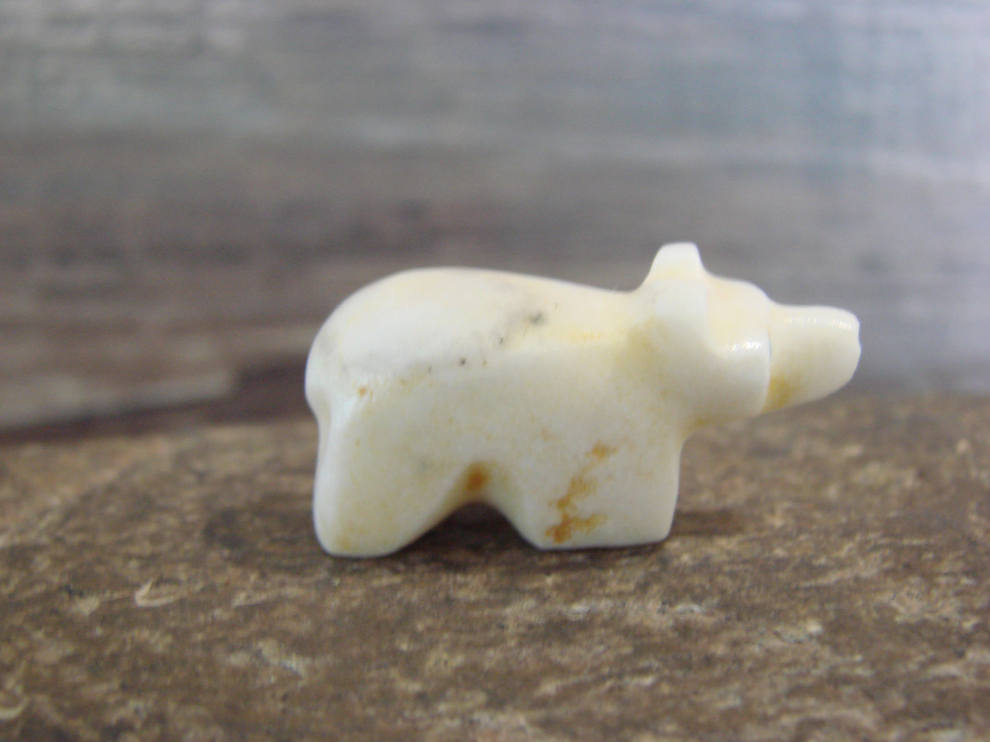 Native American Indian Hand Carved Alabaster Bear Fetish - B. Phillips