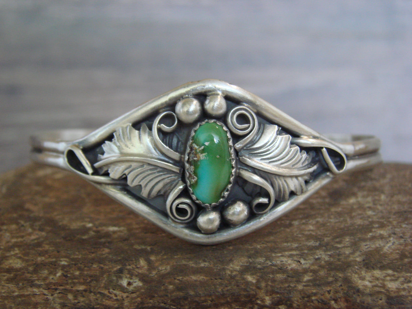Native American Sterling Silver & Turquoise Feather Bracelet Signed Yazzie