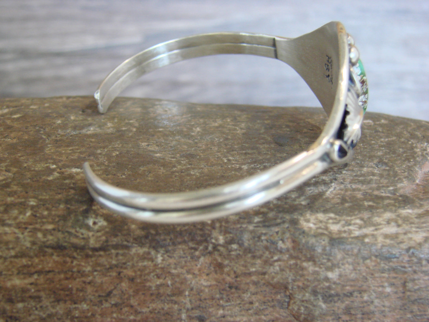 Native American Sterling Silver & Turquoise Feather Bracelet Signed Yazzie