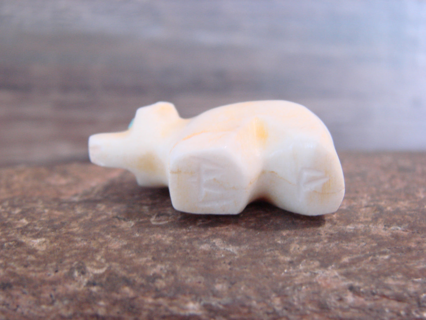 Native American Indian Hand Carved Alabaster Bear Fetish - B. Phillips