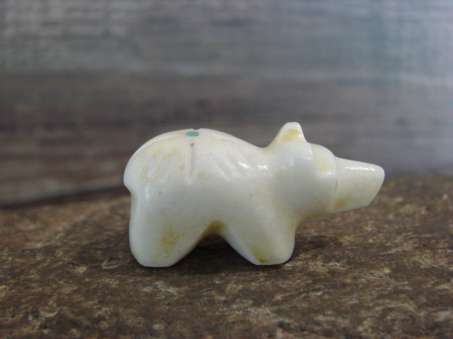 Native American Indian Hand Carved Alabaster Bear Fetish - B. Phillips