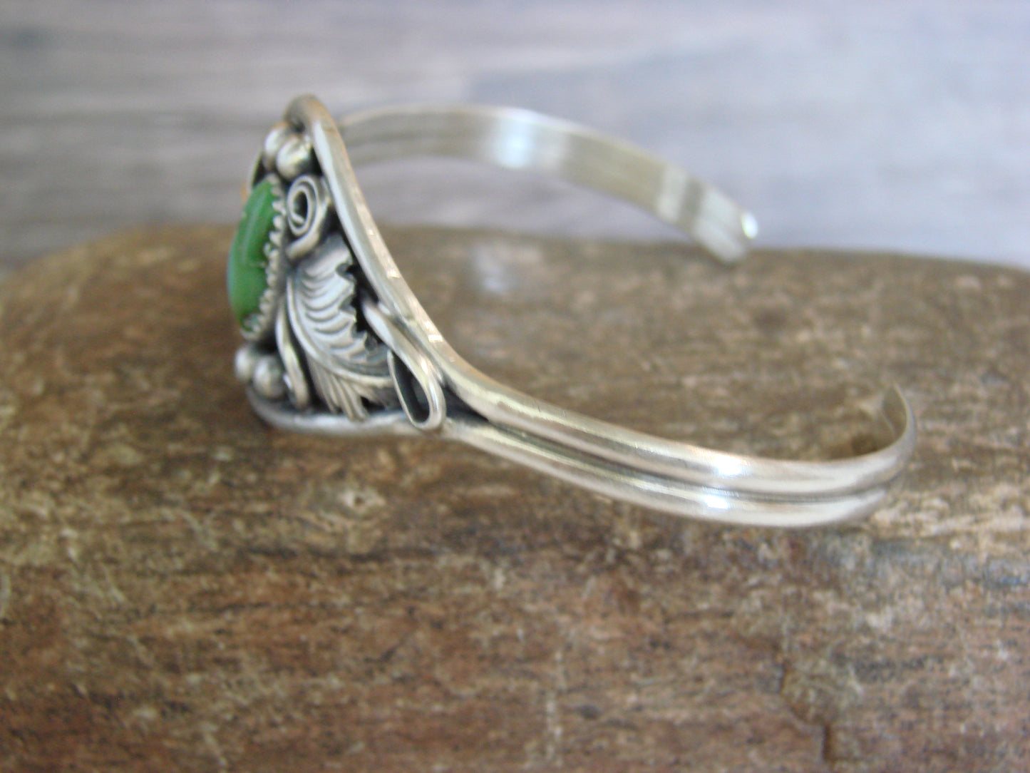 Native American Sterling Silver & Turquoise Feather Bracelet Signed Yazzie