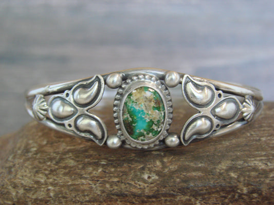 Native American Sterling Silver & Turquoise Feather Bracelet by Morgan