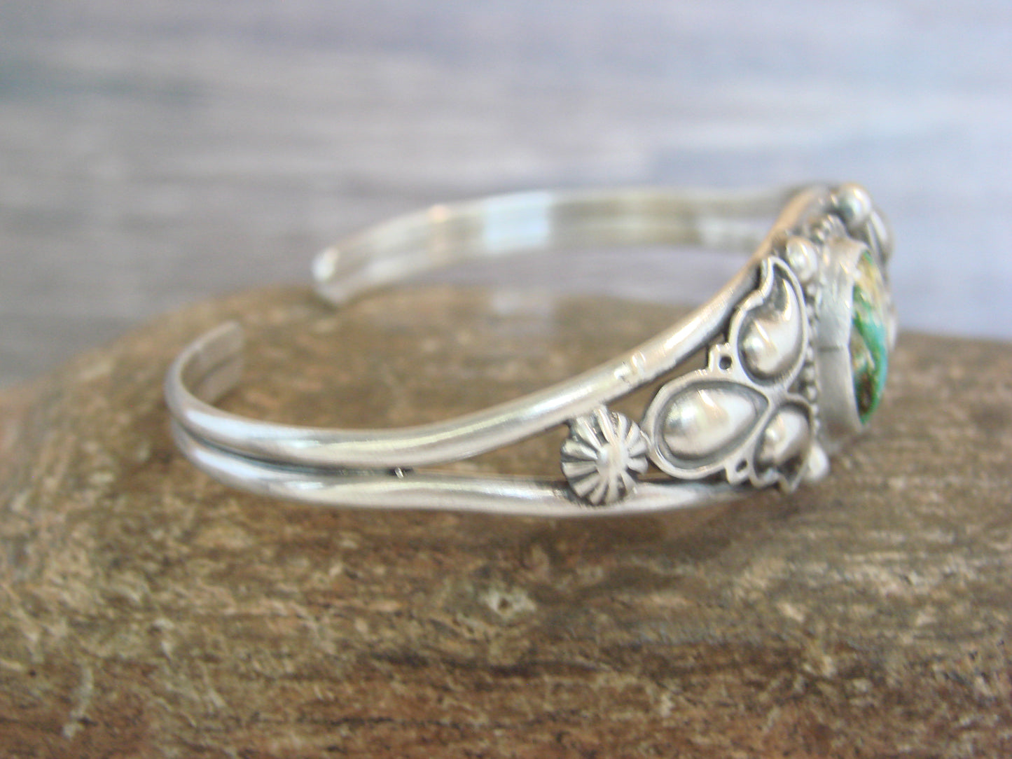 Native American Sterling Silver & Turquoise Feather Bracelet by Morgan