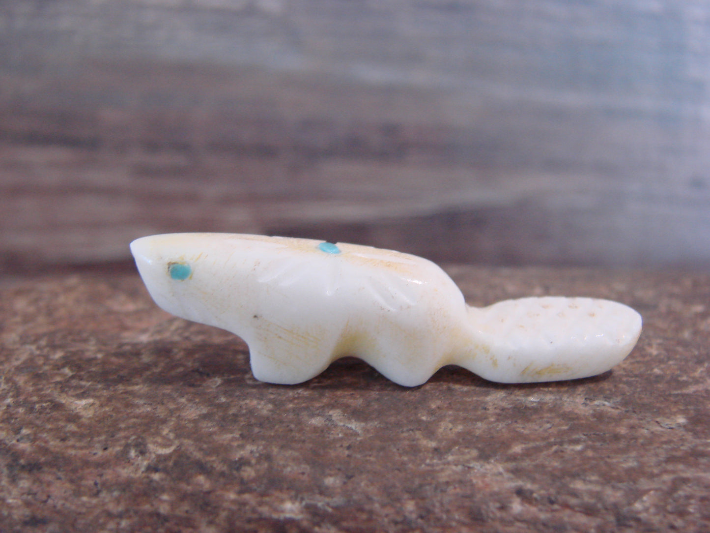 Native American Indian Hand Carved Alabaster Beaver Fetish - B. Phillips