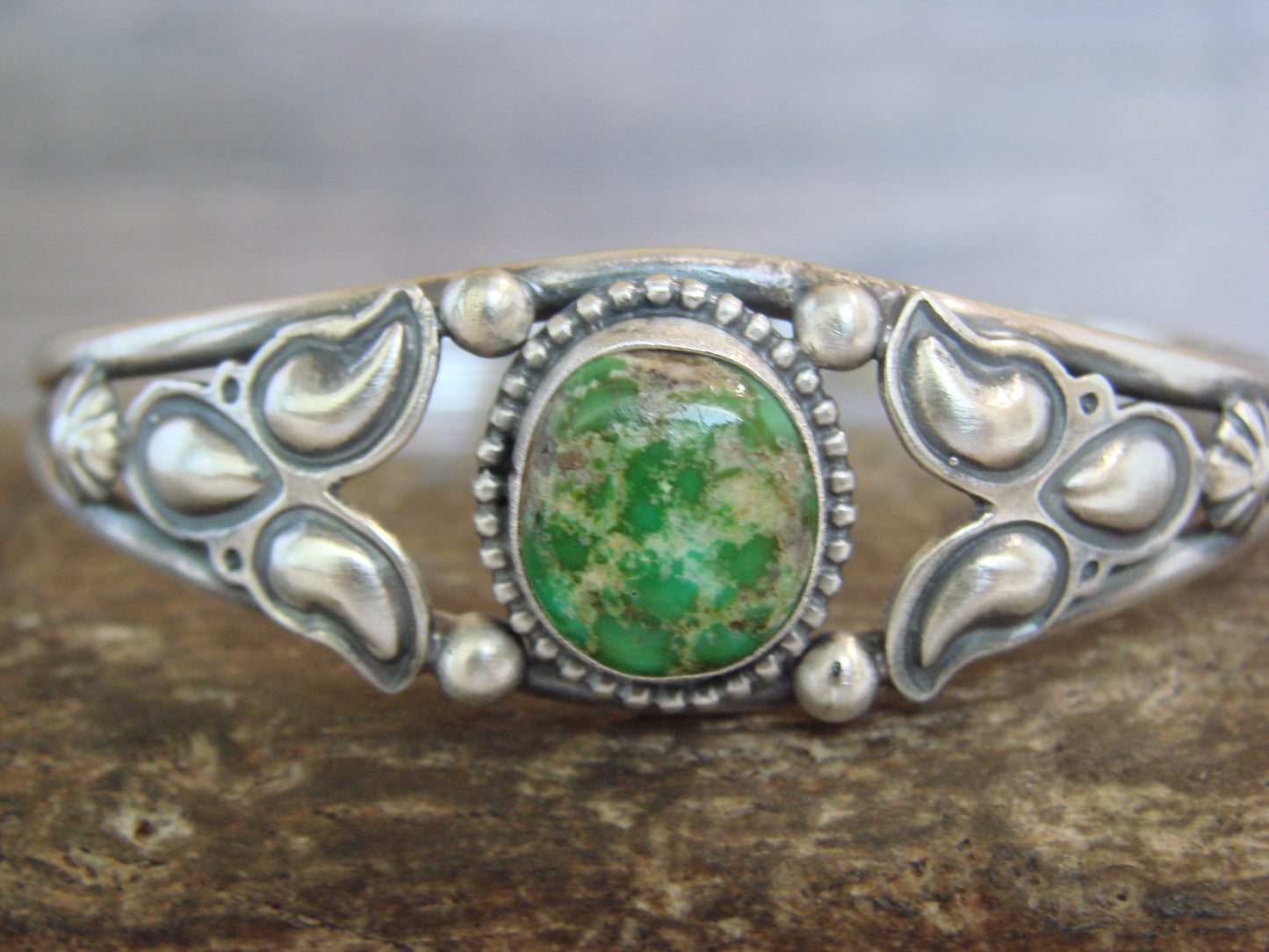 Native American Sterling Silver & Turquoise Feather Bracelet by Morgan
