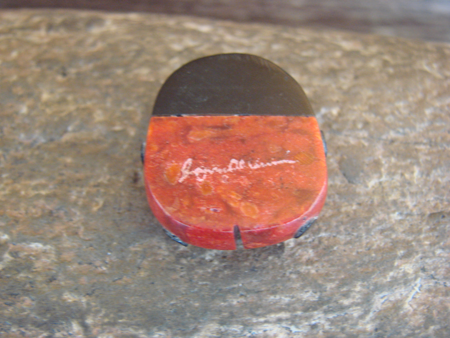 Native American Zuni Hand Carved Coral Ladybug Fetish by Lonasee