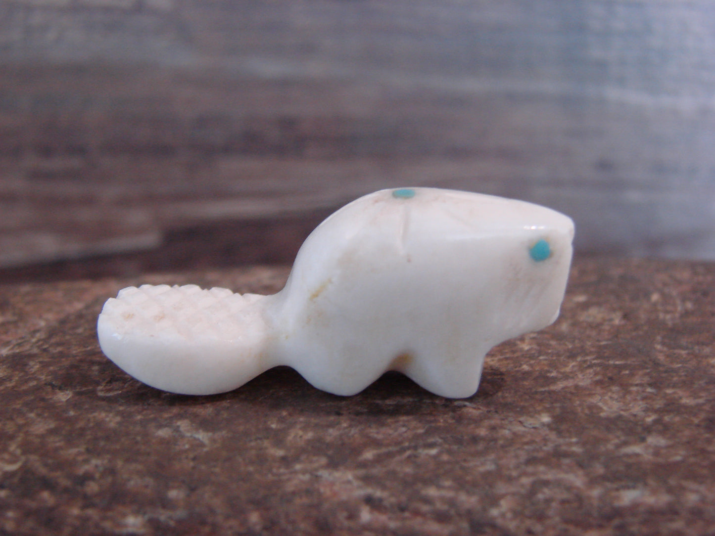 Native American Indian Hand Carved Alabaster Beaver Fetish - B. Phillips