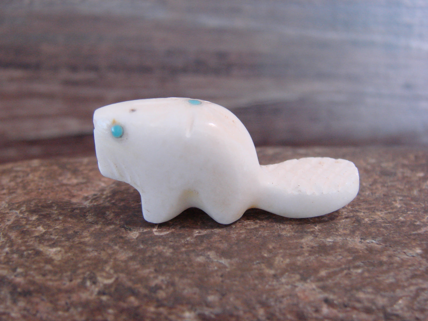 Native American Indian Hand Carved Alabaster Beaver Fetish - B. Phillips