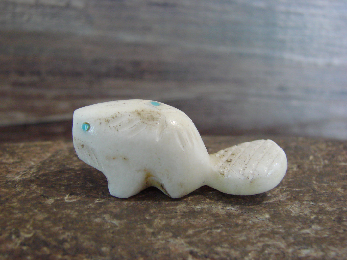 Native American Indian Hand Carved Alabaster Beaver Fetish - B. Phillips